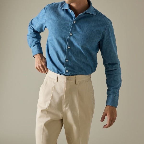 DYED TWILL TROUSERS - BEIGE