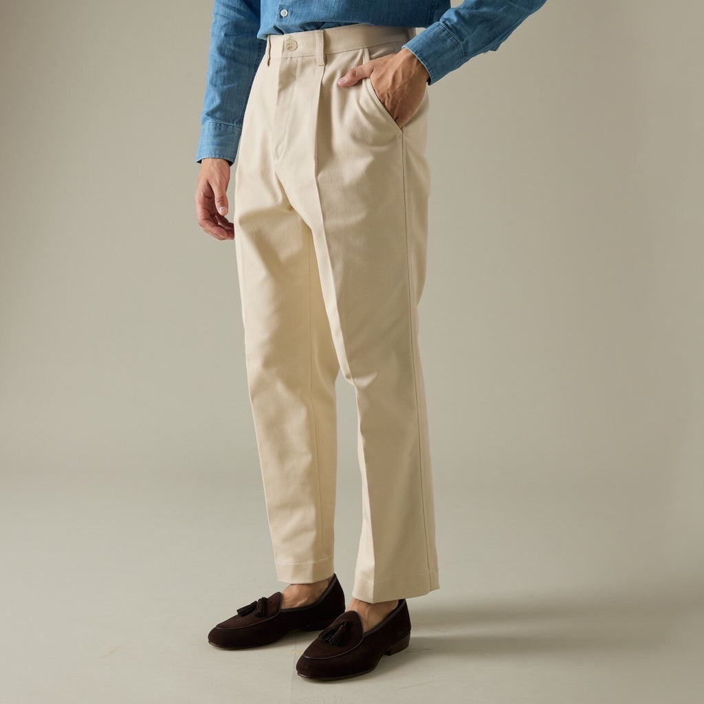 DYED TWILL TROUSERS - BEIGE