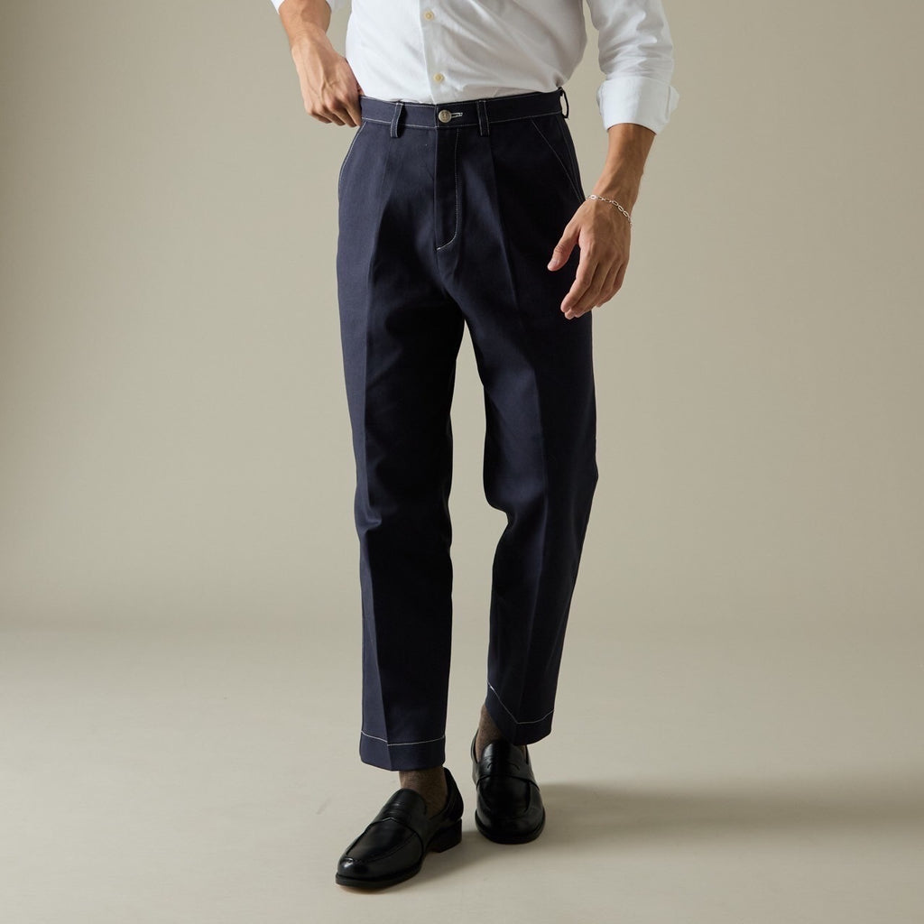 DYED TWILL TROUSERS - NAVY