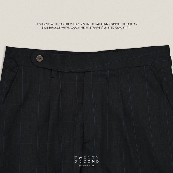 PLEATED WOOL BLEND TROUSERS - SQUARE BLACK