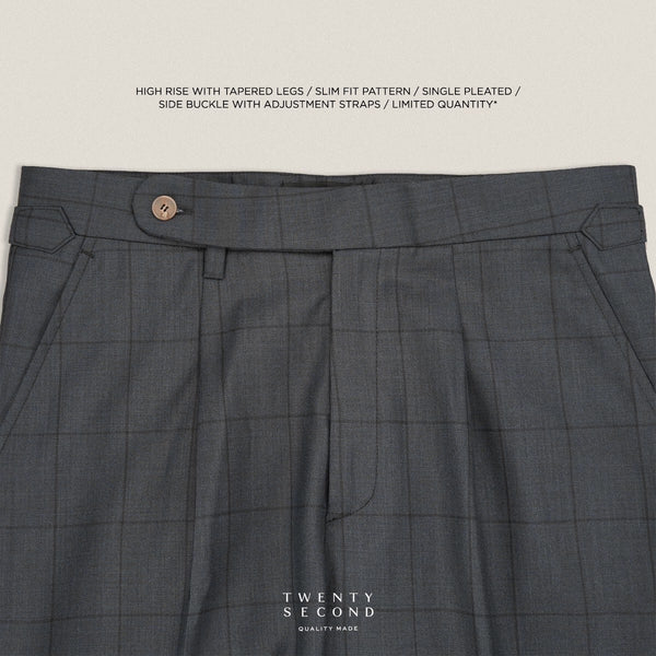 PLEATED WOOL BLEND TROUSERS - SQUARE GREY