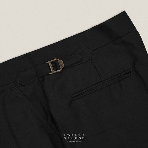 PLEATED WOOL BLEND TROUSERS - BLACK