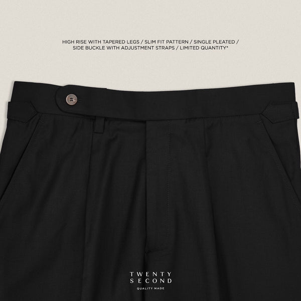 PLEATED WOOL BLEND TROUSERS - BLACK