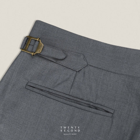 PLEATED WOOL BLEND TROUSERS - DARK GREY