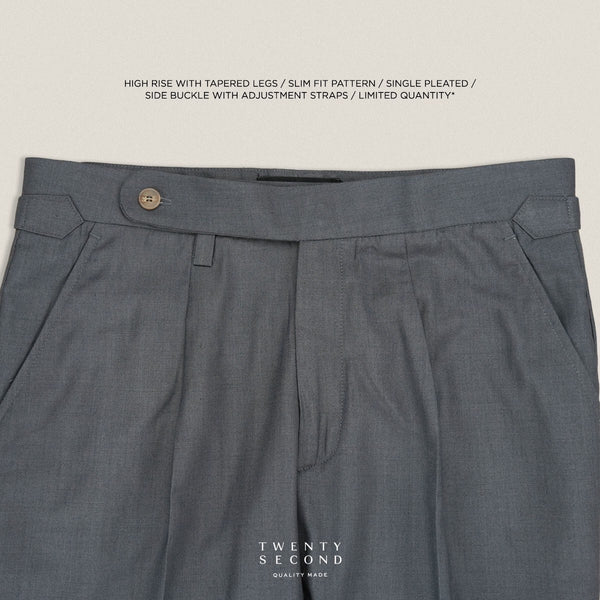PLEATED WOOL BLEND TROUSERS - DARK GREY