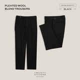 PLEATED WOOL BLEND TROUSERS - BLACK