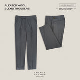PLEATED WOOL BLEND TROUSERS - DARK GREY