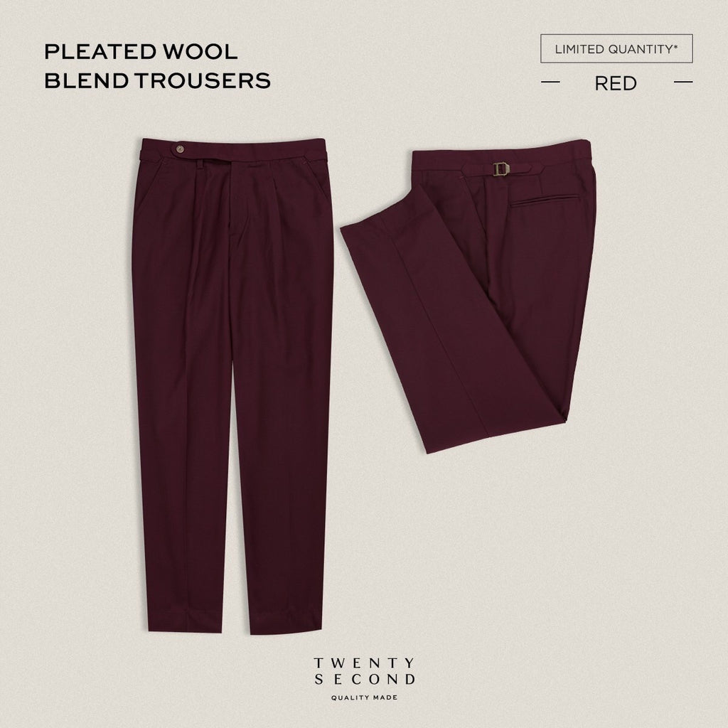 PLEATED WOOL BLEND TROUSERS - RED