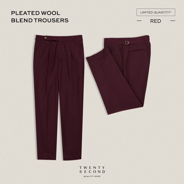 PLEATED WOOL BLEND TROUSERS - RED