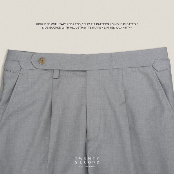 PLEATED WOOL BLEND TROUSERS - SILVER