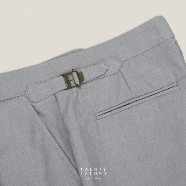 PLEATED WOOL BLEND TROUSERS - SILVER