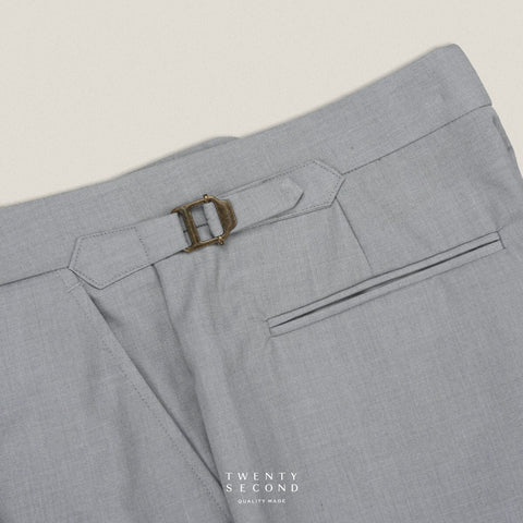 PLEATED WOOL BLEND TROUSERS - SILVER