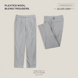 PLEATED WOOL BLEND TROUSERS - SILVER