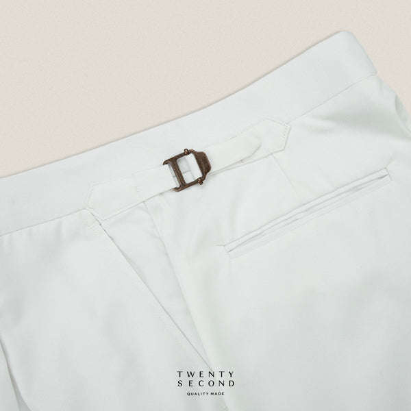 PLEATED WOOL BLEND TROUSERS - WHITE