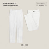 PLEATED WOOL BLEND TROUSERS - WHITE