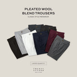 PLEATED WOOL BLEND TROUSERS - BLACK