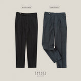 PLEATED WOOL BLEND TROUSERS - BLACK