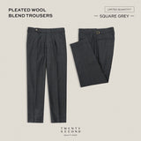 PLEATED WOOL BLEND TROUSERS - SQUARE GREY
