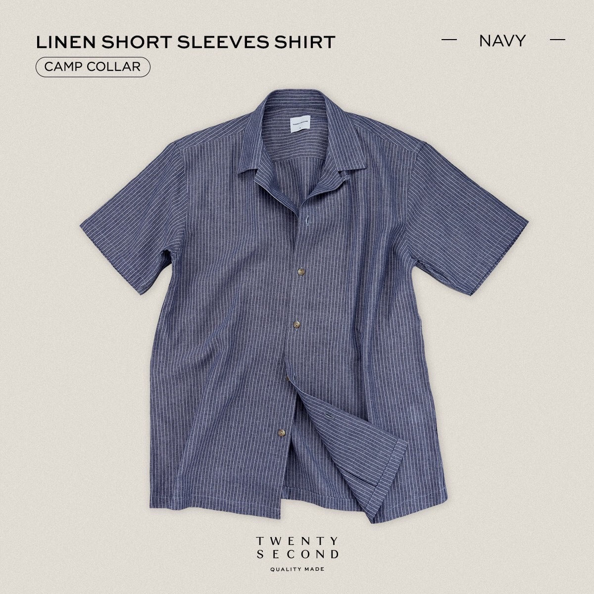 LINEN HAWAII COLLAR SHIRT - NAVY