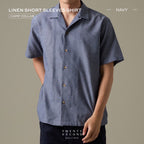 LINEN HAWAII COLLAR SHIRT - NAVY