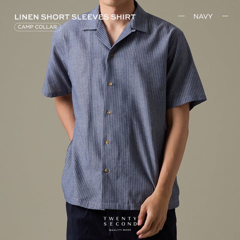 LINEN HAWAII COLLAR SHIRT - NAVY