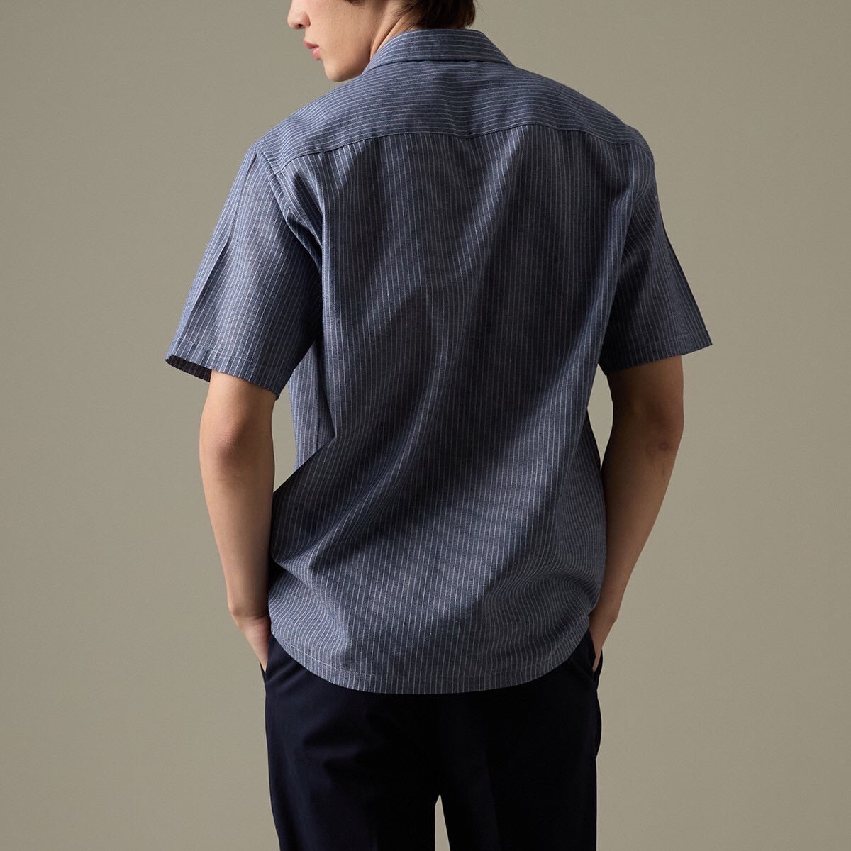 LINEN HAWAII COLLAR SHIRT - NAVY