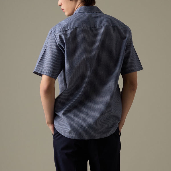 LINEN HAWAII COLLAR SHIRT - NAVY