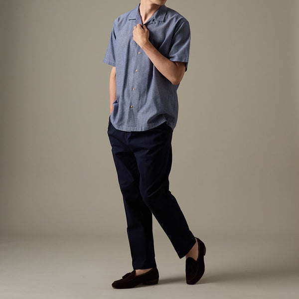 LINEN HAWAII COLLAR SHIRT - NAVY