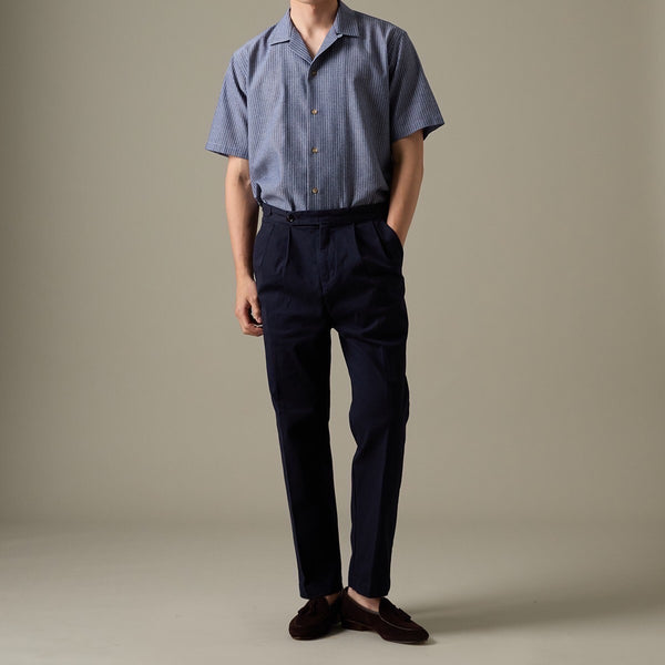 LINEN HAWAII COLLAR SHIRT - NAVY