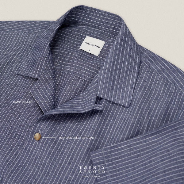 LINEN HAWAII COLLAR SHIRT - NAVY
