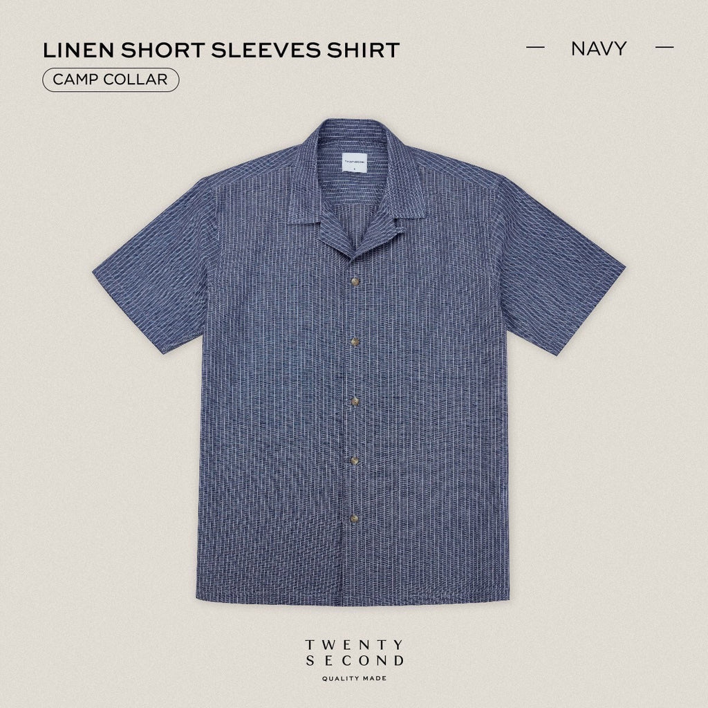 LINEN HAWAII COLLAR SHIRT - NAVY