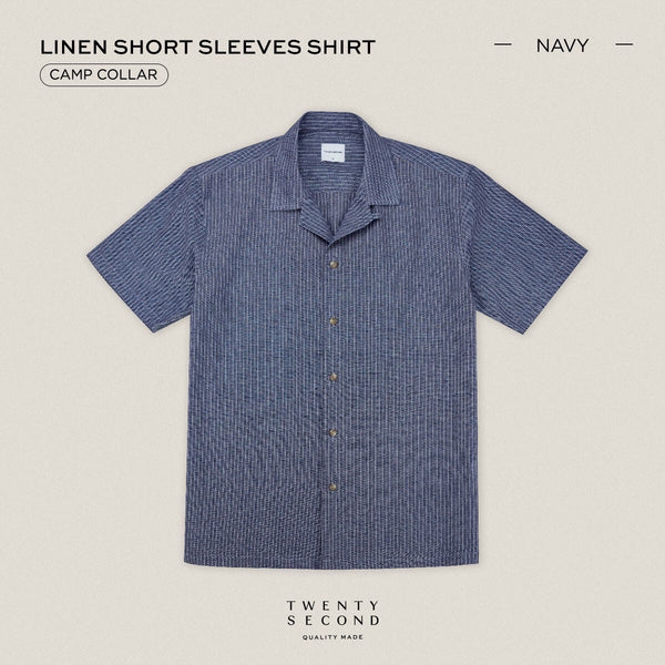 LINEN HAWAII COLLAR SHIRT - NAVY
