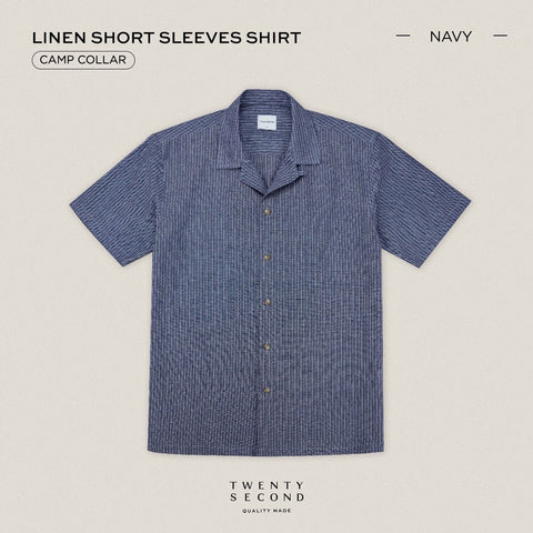 LINEN HAWAII COLLAR SHIRT - NAVY
