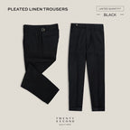 PLEATED LINEN TROUSERS - BLACK