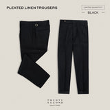 PLEATED LINEN TROUSERS - BLACK