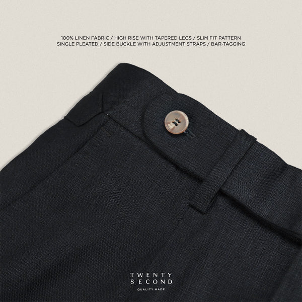 PLEATED LINEN TROUSERS - BLACK