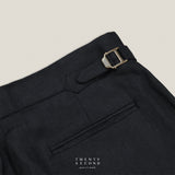PLEATED LINEN TROUSERS - BLACK
