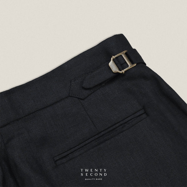 PLEATED LINEN TROUSERS - BLACK
