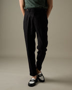 PLEATED LINEN TROUSERS - BLACK