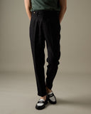 PLEATED LINEN TROUSERS - BLACK