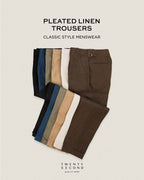 PLEATED LINEN TROUSERS - DARK BROWN