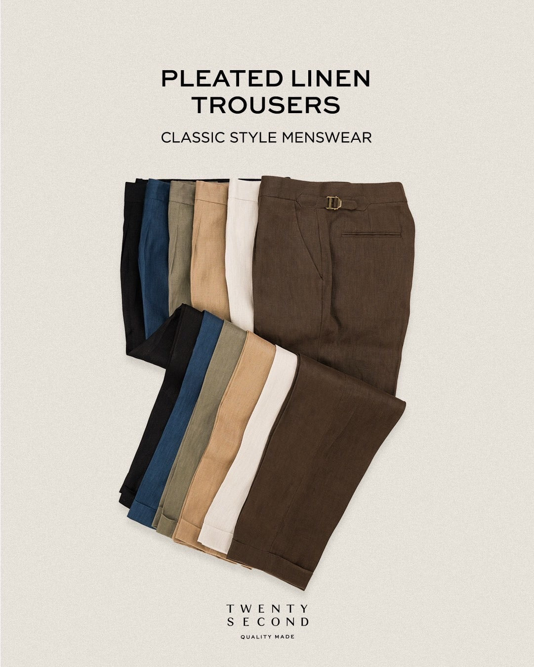 PLEATED LINEN TROUSERS - DARK BROWN