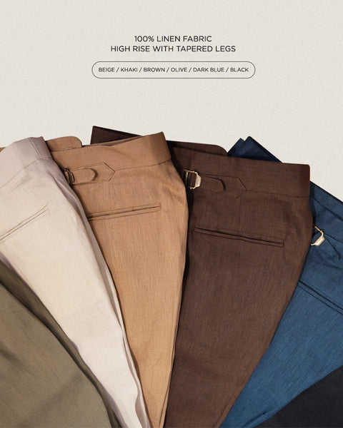 PLEATED LINEN TROUSERS - OLIVE