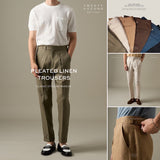 PLEATED LINEN TROUSRES - BEIGE