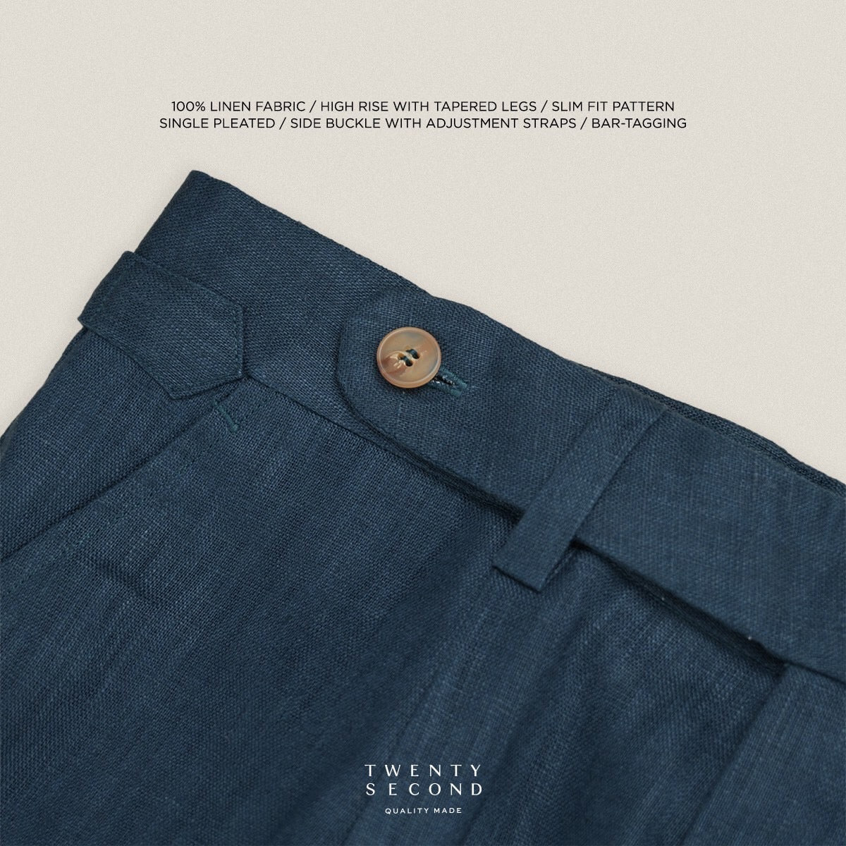 PLEATED LINEN TROUSERS - NAVY