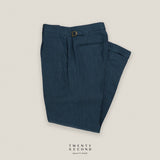 PLEATED LINEN TROUSERS - NAVY