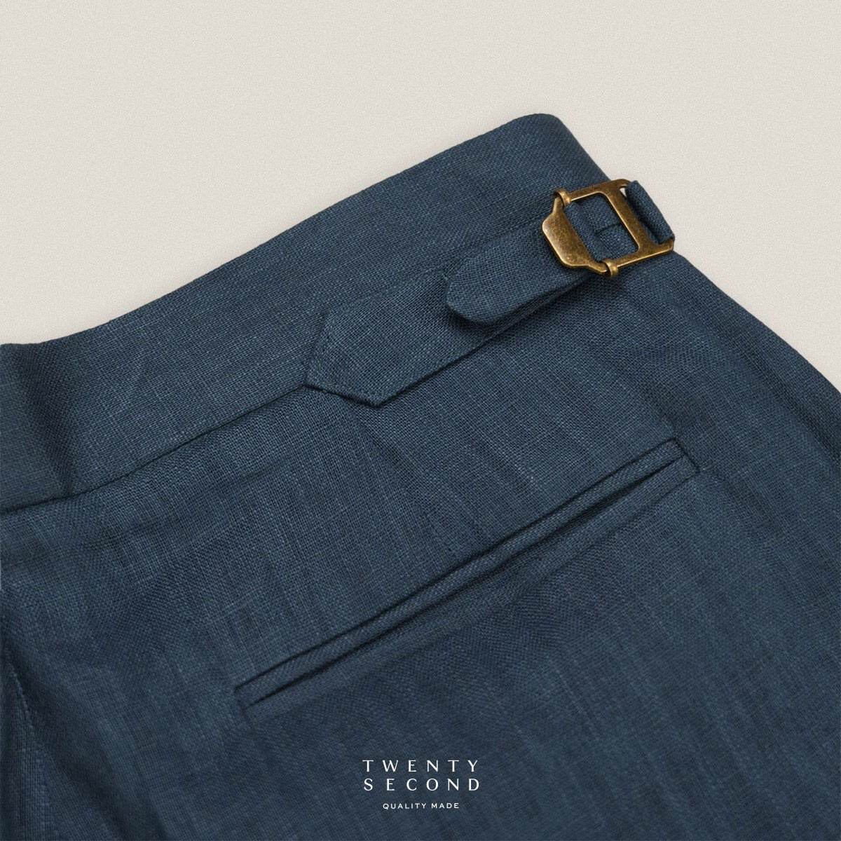 PLEATED LINEN TROUSERS - NAVY
