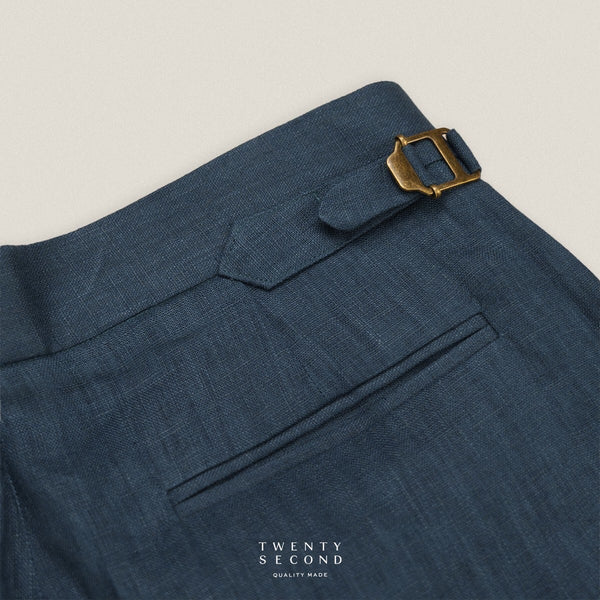 PLEATED LINEN TROUSERS - NAVY