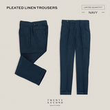 PLEATED LINEN TROUSERS - NAVY