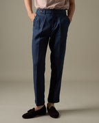 PLEATED LINEN TROUSERS - NAVY